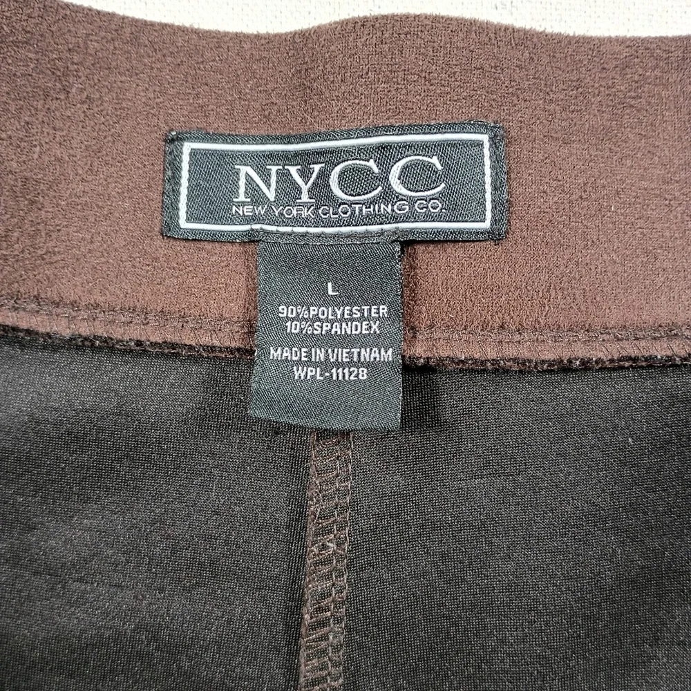 NYCC Trousers Women Large Brown Wide Leg Gold‎ O-Ring Belt Stretch